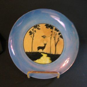 Art Deco lustreware plate deer silhouette